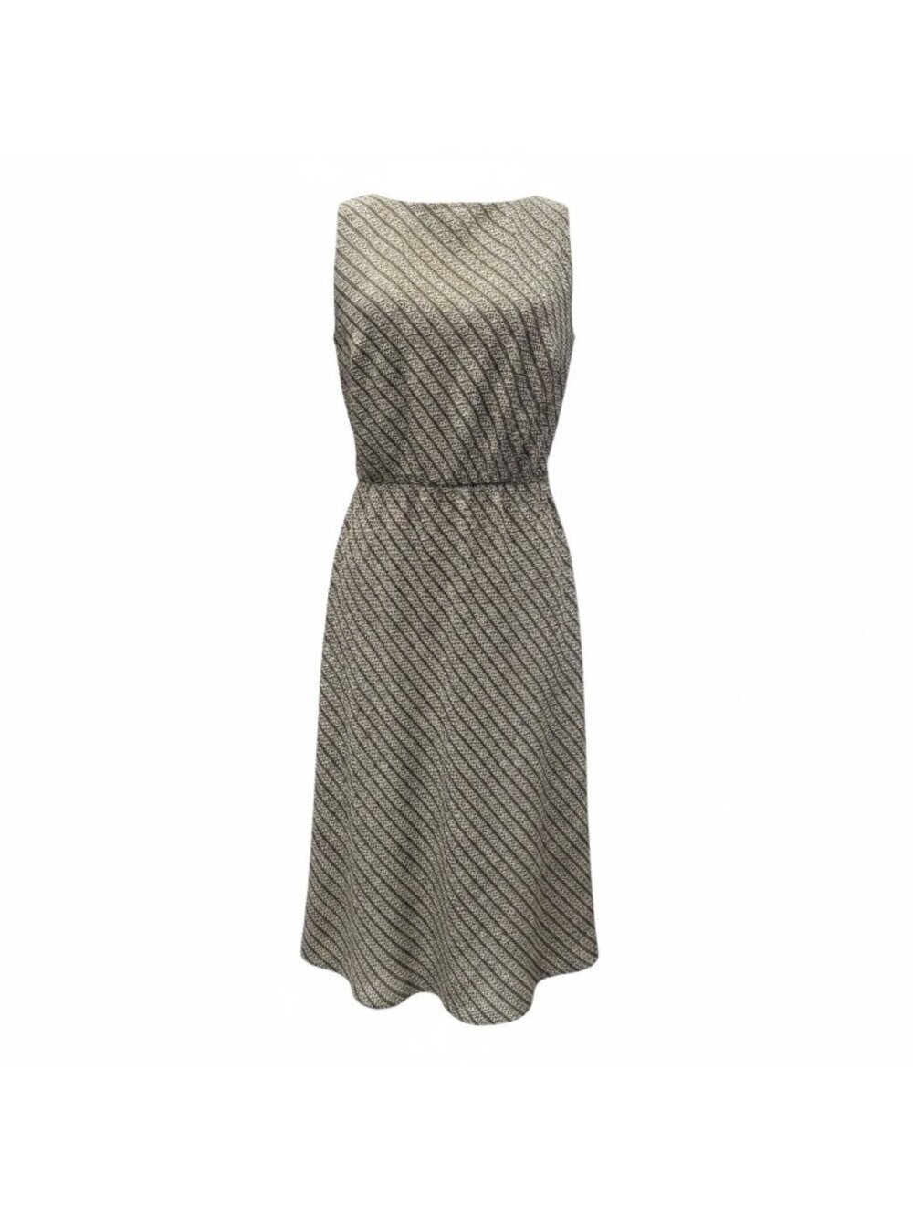 ANN TAYLOR Loft Sleeveless Belted Midi Dress~Size 12P~Black/Tan Geo Print L7 22